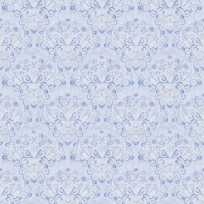 Rococo Damask Periwinkle Blue- Lavender Mini- Small Scale- Face Mask- Romantic Linen Texture Wallpaper