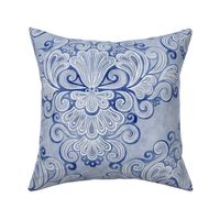 Rococo Damask Royal Blue- Medium- Romantic Home Decor- Romantic Linen Texture Wallpaper