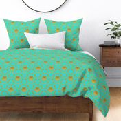 Star Floral Thick Strokes Paisley Pattern Turquoise Gold Foil