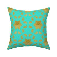 Star Floral Thick Strokes Paisley Pattern Turquoise Gold Foil