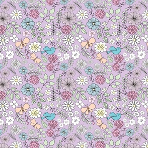 Birds and Butterfly Florals, lavender 