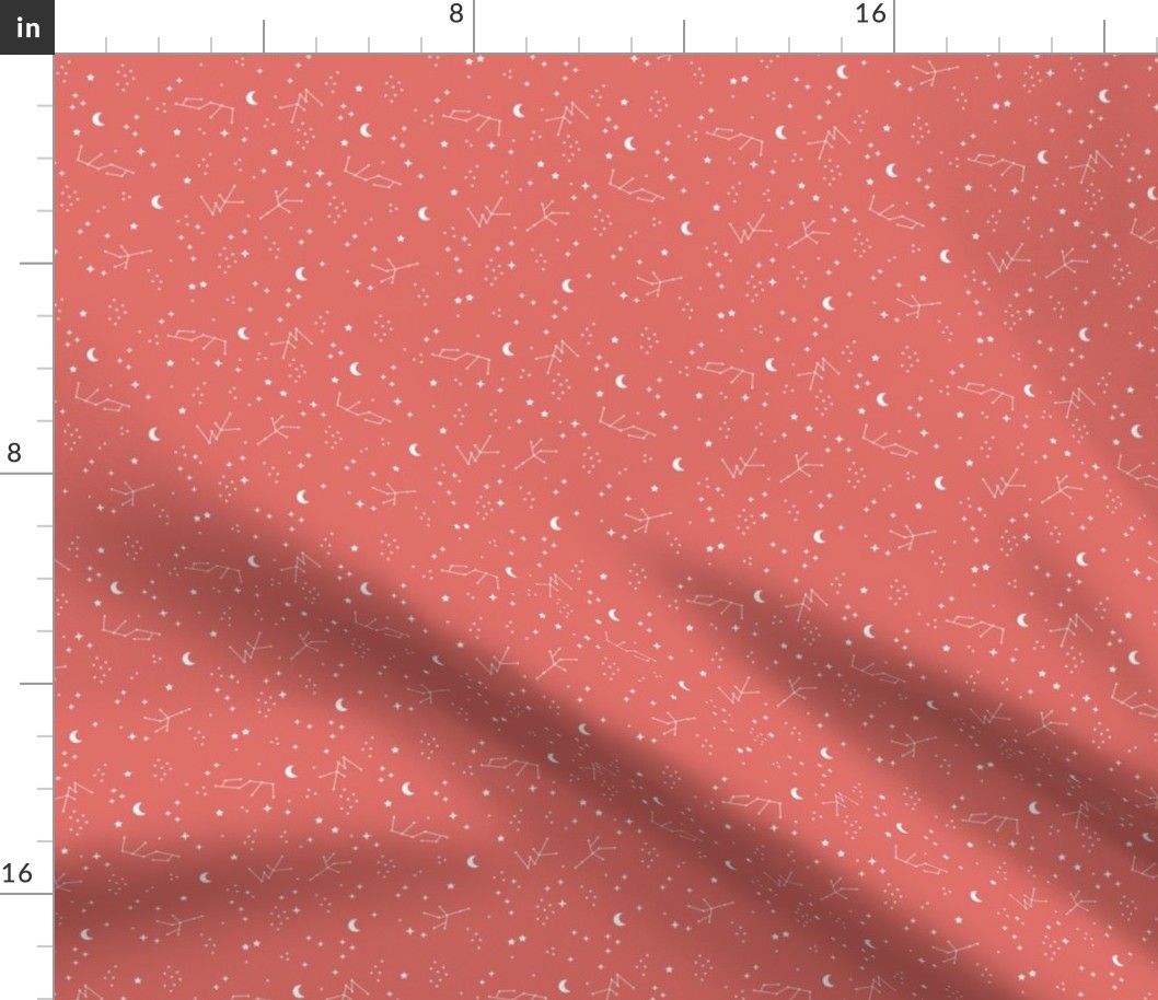Astrophysics stars and moon boho universe science design nursery coral red SMALL