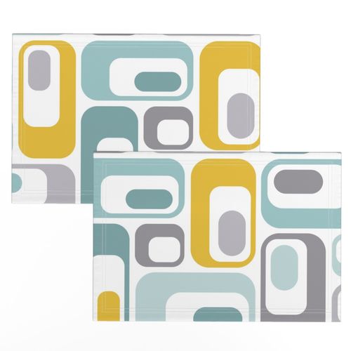 retro ovals teal grey mustard white