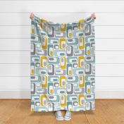 retro ovals teal grey mustard white