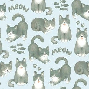 Cute Cats - on pale blue 