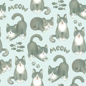 Cute Cats - on pale mint green 