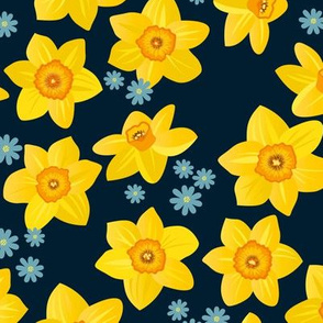 Boho yellow daffodil garden flowers sweet colorful daffodils blossom boho nursery blue navy 