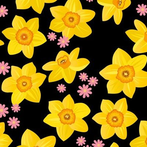 Boho yellow daffodil garden flowers sweet colorful daffodils blossom boho nursery pink black