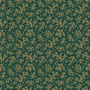 Abstract Coral in Tan on Forest Green - Tiny