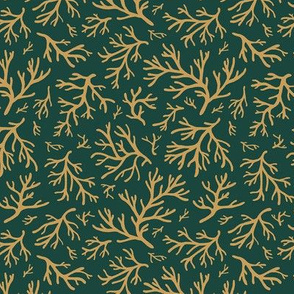 Abstract Coral in Tan on Forest Green - Small