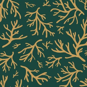 Abstract Coral in Tan on Forest Green - Medium