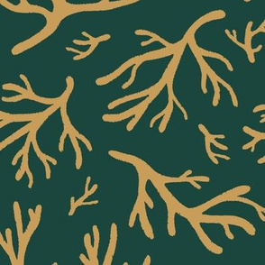 Abstract Coral in Tan on Forest Green - Large