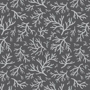 Abstract Coral in Light Grey on Charcoal - Small