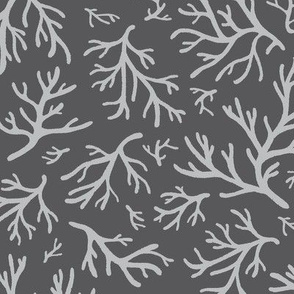 Abstract Coral in Light Grey on Charcoal - Medium