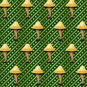 Leg Lamps on Christmas Green Gold Paper