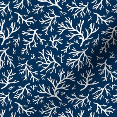 Abstract Coral in White on Nautical Navy - Small