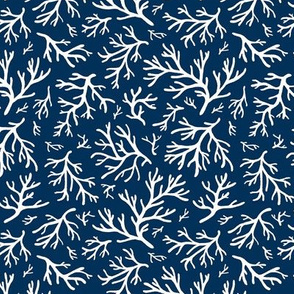 Abstract Coral in White on Nautical Navy - Small