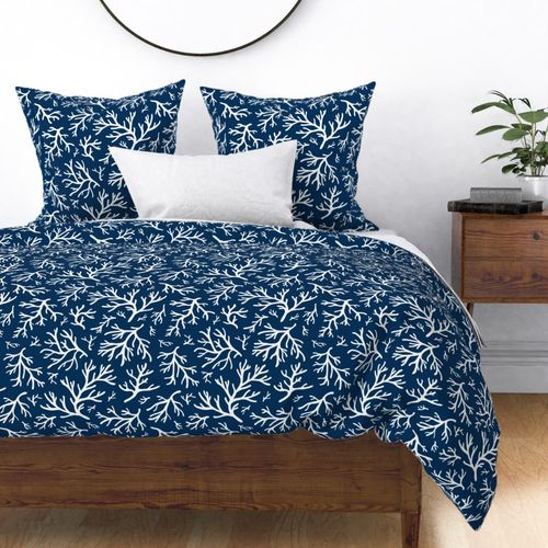 Abstract Coral in White on Nautical Navy - Large