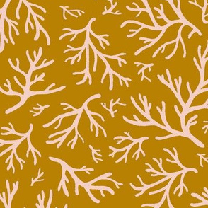 Abstract Coral in Blush Pink on Ochre Gold - Medium