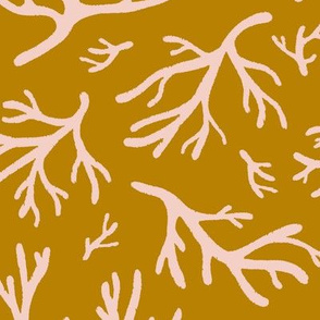 Abstract Coral in Blush Pink on Ochre Gold - Large