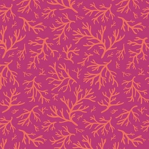 Abstract Coral in Orange on Fuchsia Pink - Small