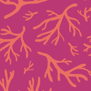 Abstract Coral in Orange on Fuchsia Pink - Large
