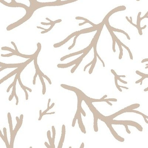 Abstract Coral in Soothing Taupe on White - Large