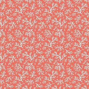 Abstract Coral in White on Bright Coral Pink - Tiny