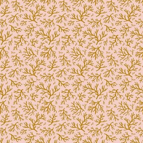 Abstract Coral in Ochre Gold on Blush Pink - Tiny