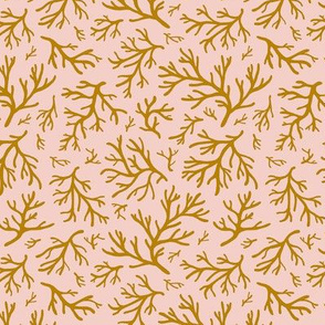 Abstract Coral in Ochre Gold on Blush Pink - Small