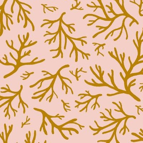 Abstract Coral in Ochre Gold on Blush Pink - Medium