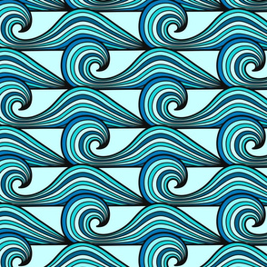 Aqua blue doodle waves repeat Wallpaper