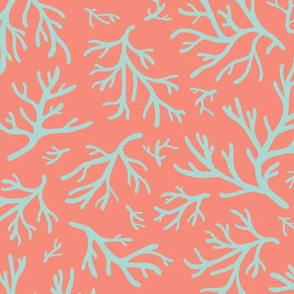 Abstract Coral in Mint on Coral Pink - Medium