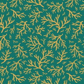Abstract Coral in Mustard Gold on Emerald Green - Small
