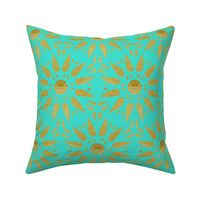 Sunflower Paisley Simple Stroke Turquoise Gold Foil