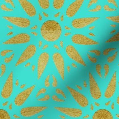 Sunflower Paisley Simple Stroke Turquoise Gold Foil