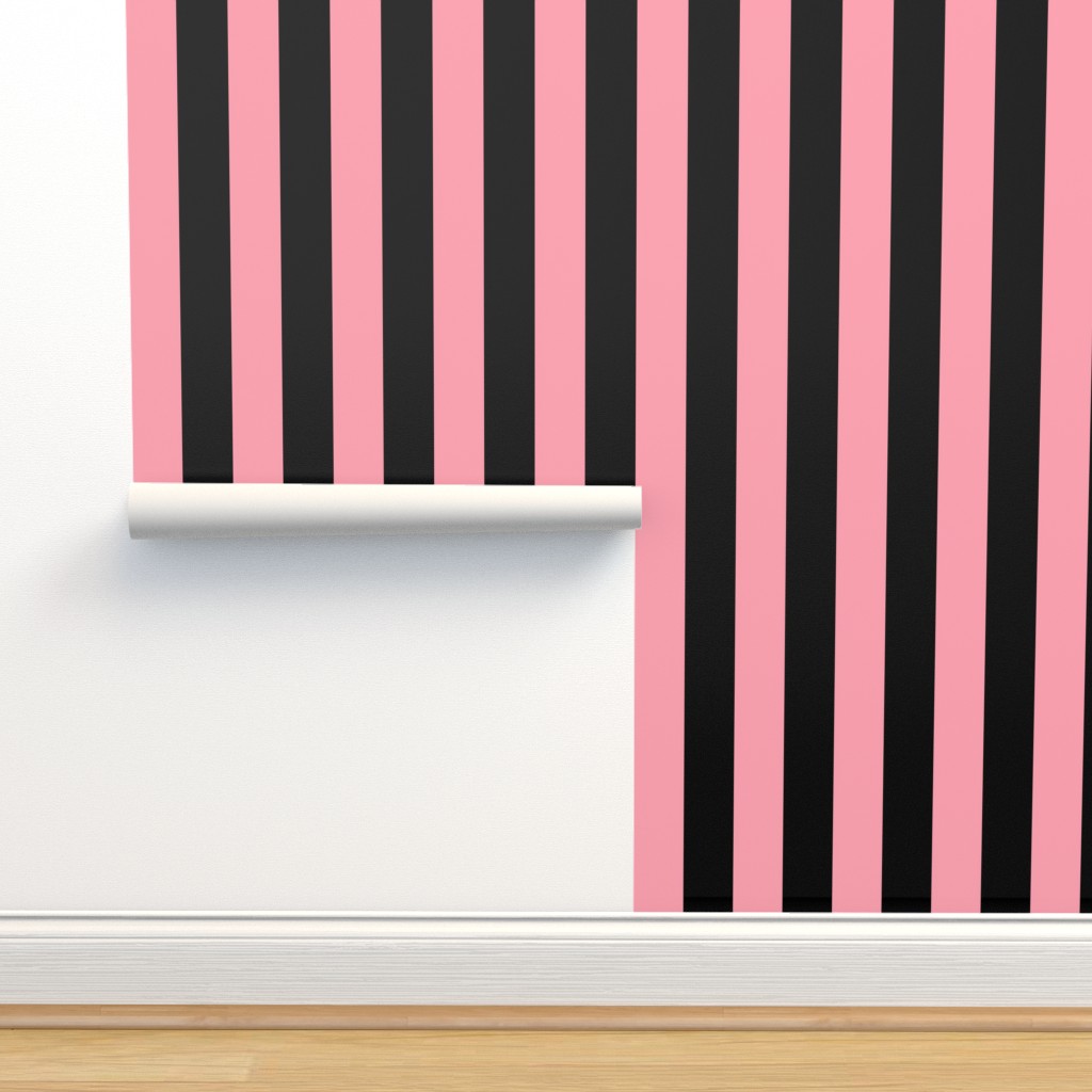 Large Pink Awning Stripe Pattern Wallpaper | Spoonflower