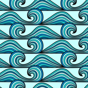 Doodle waves double aqua blue Wallpaper