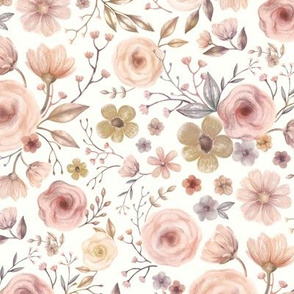 Vintage English Garden Chintz - pale faded earth tones 
