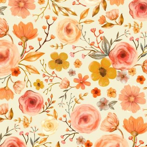 Vintage English Garden Chintz - retro autumn colors 