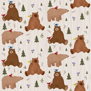 Woodland Teddy Bears Pattern in Neutral