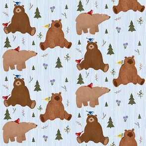 Woodland Teddy Bears Pattern in Blue