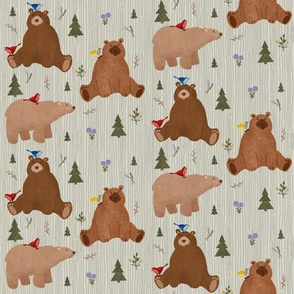 Woodland Teddy Bears Pattern in Green