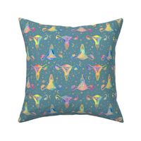 Uterus Universe - rainbow on teal - medium