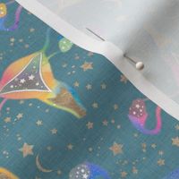 Uterus Universe - rainbow on teal - medium