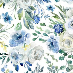 Wedding watercolor blue & white flowers