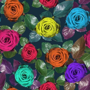 Colorful roses & leaves happy birthday