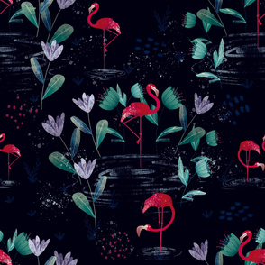 Large Flamingo Navy Blue