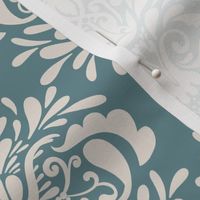 Damask Dusty blue and beige