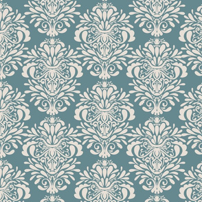 Damask Dusty blue and beige